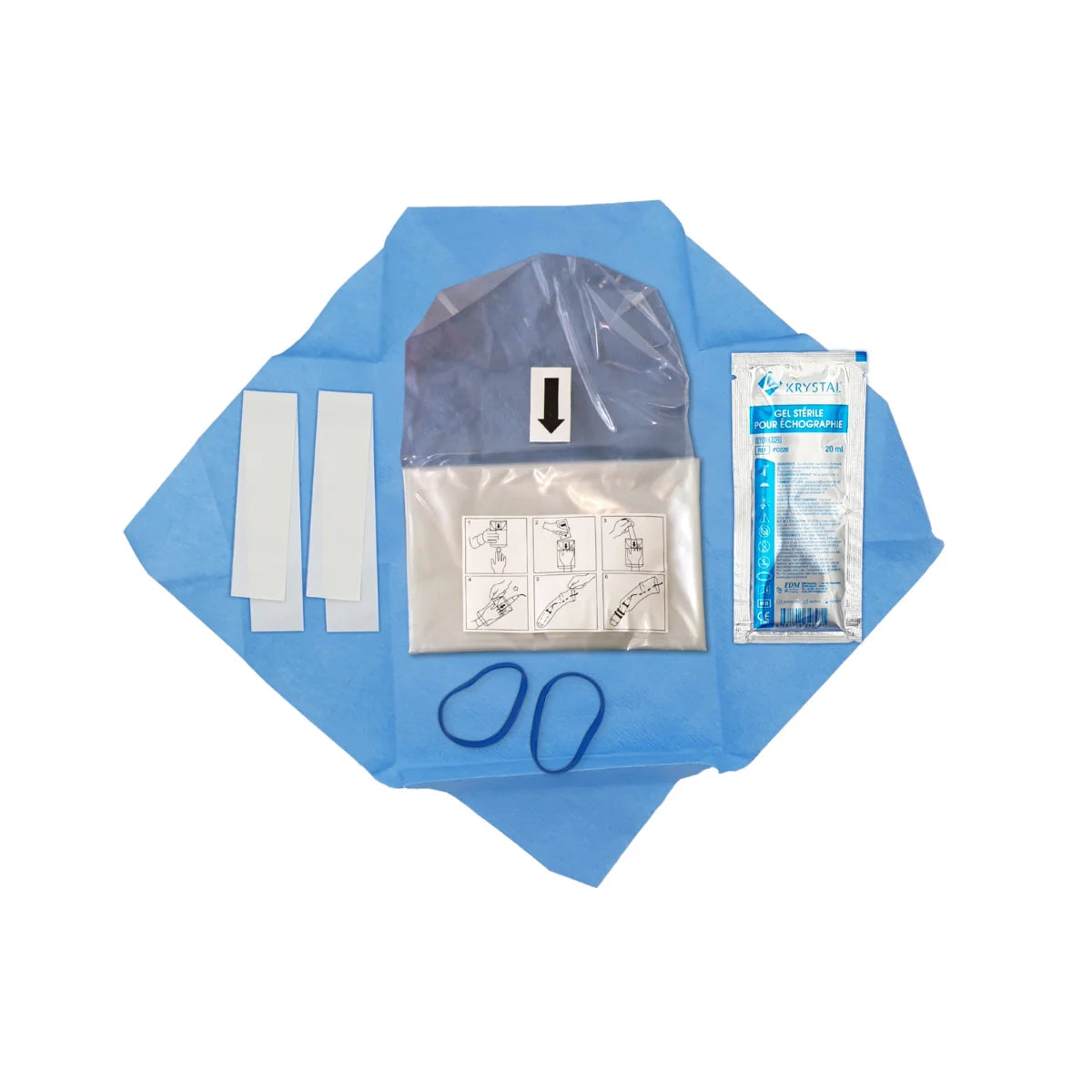 KRYSTAL - Protection stérile en polyuréthane avec gel adhésif intégré pour sondes superficielles